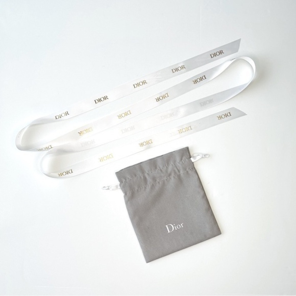 Dior Small Canvas Draw String Dust Bag In Grey L 5 x H 6" and Dior White Ribbon